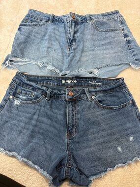 Rewash Women's Distressed Denim Shorts in Light and Medium Blue
